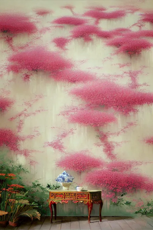 Image similar to Chinoiserie floral wall by Craig Mullins, miHoYo