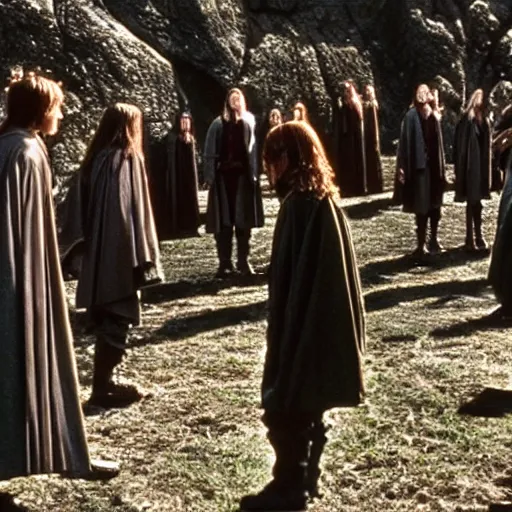 Prompt: harry potter in the lord of the ring (2001), screenshot