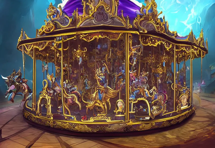 Prompt: a baroque gothic carousel, in the style of league of legends, overwatch