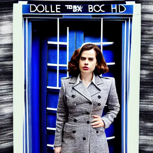 Prompt: a beautiful full body photograph of hayley atwell dressed as the doctor from doctor who standing in front of the tardis, symmetrical face, extreme realism and detail, 8 k, completely framed, direct lighting, 3 5 mm photo, photorealistic, sharp focus