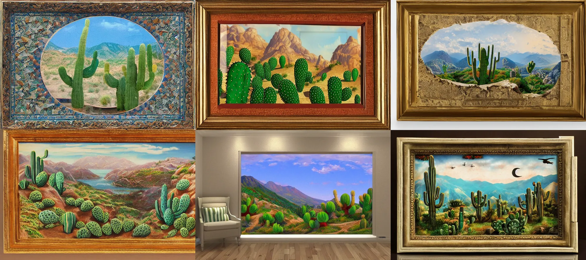 Image similar to Turkish-style, Turkish-realism, 3d geometric landscape with cactus