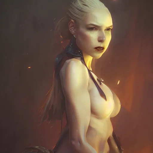 Image similar to A fancy portrait of an attractive succubus by Greg Rutkowski, Sung Choi, Mitchell Mohrhauser, Maciej Kuciara, Johnson Ting, Maxim Verehin, Peter Konig, final fantasy, 8k photorealistic, cinematic lighting, HD, high details, dramatic, dark atmosphere, trending on artstation