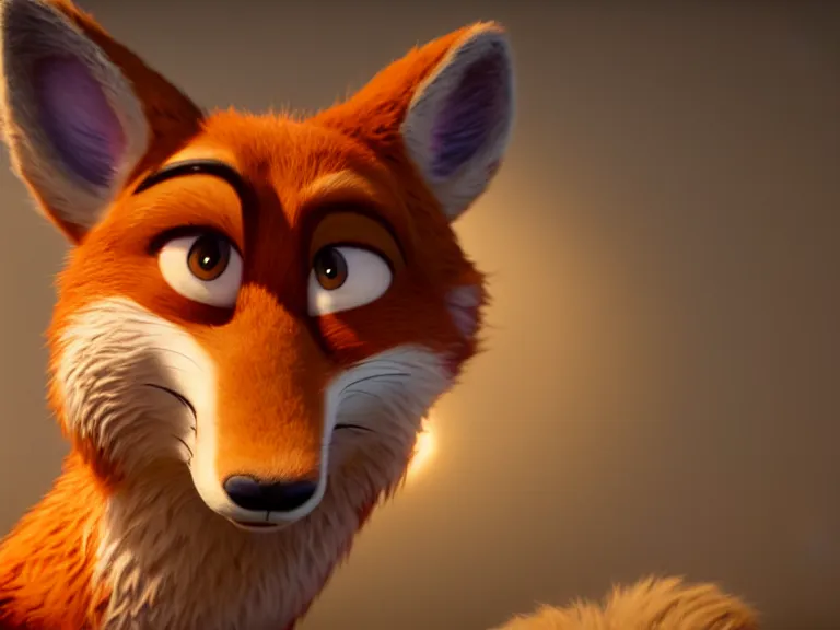 Image similar to a film still from zootopia main character portrait anthro anthropomorphic fox head animal person fursona nick wilde pixar and disney animation, sharp, rendered in unreal engine 5, anime key art by greg rutkowski, bloom, dramatic lighting chaotic cursed werewolf