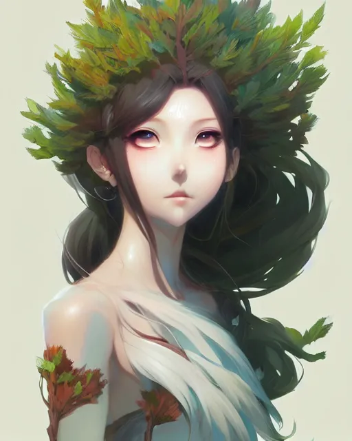 Prompt: character concept art of an anime goddess of trees | | cute - fine - face, pretty face, realistic shaded perfect face, fine details by stanley artgerm lau, wlop, rossdraws, james jean, andrei riabovitchev, marc simonetti, and sakimichan, tranding on artstation