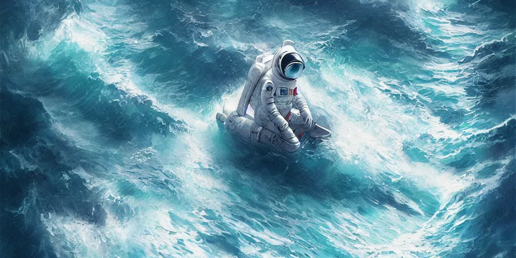 Image similar to an astronaut lost in the ocean,digital art,detailed,ultra realistic,art by greg rutkowski