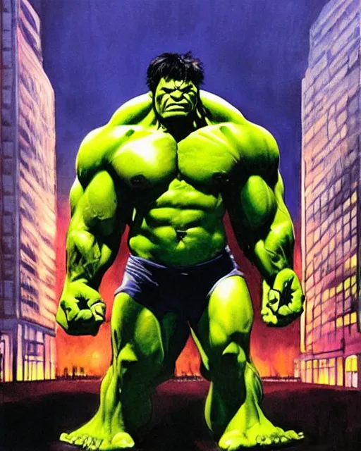 Image similar to a portrait of the incredible hulk looking angry in new york city by alex ross dramatic lighting.