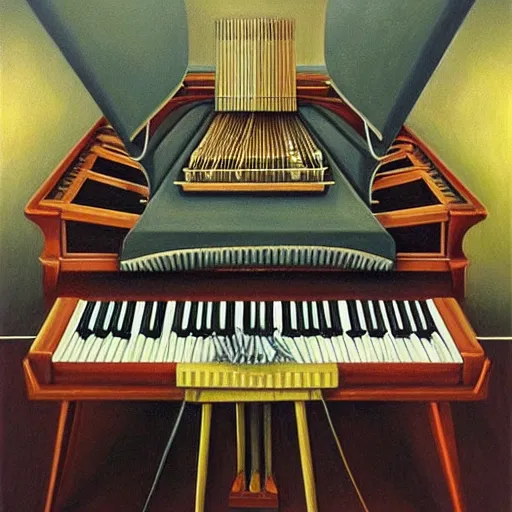 Image similar to a painting of a piano, a surrealist painting by jacek yerka, cgsociety, fantastic realism, surrealist, detailed painting