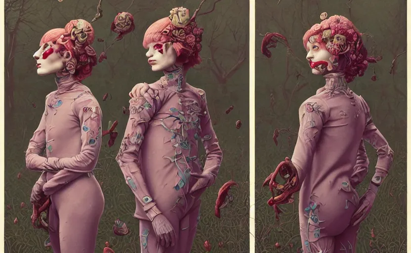 Image similar to creepy twins in victoria clothes:: by Martine Johanna and Simon Stålenhag and Chie Yoshii and Casey Weldon and Guillermo del toro :: ornate, dynamic, particulate, intricate, elegant, highly detailed, centered, artstation, smooth, sharp focus, octane render, 3d