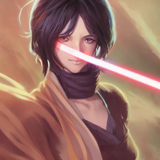 Prompt: An anime full body portrait of a Jedi, by Stanley Artgerm Lau, WLOP, Rossdraws, James Jean, Andrei Riabovitchev, Marc Simonetti, and Sakimichan, tranding on artstation