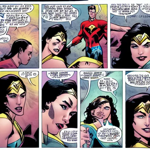 Prompt: Gal Gadot as wonder woman in a vertigo comic, one panel