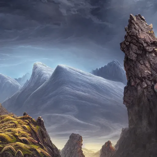Prompt: The Sci-Fi stone landscape with mountains in the background, magical fissures split the land in half, wallpaper d&d art, fantasy, painted, 4k, high detail, sharp focus