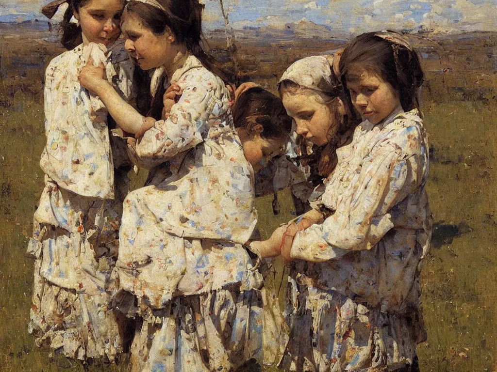 Image similar to sisters, 1 8 5 0, denis sarazhin, oil on canvas