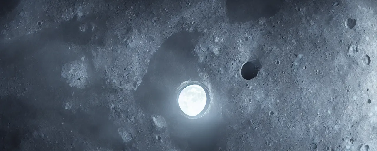 Image similar to moon as a hollow spaceship, [ scifi, cinematic, 8 k, photorealistic, ultra detailed, giger ]