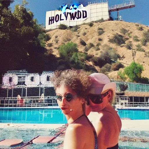 Prompt: “ possums in front of the hollywood sign next to a pool, sunny bright summertime, hollywood vibes ”