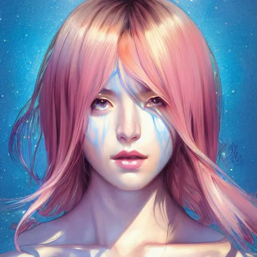 Image similar to portrait of beautiful symmetrical anime girl, rainbow hair, attractive, casual, modern, victoria's secret, highly detailed, digital painting, artstation, concept art, smooth, sharp focus, illustration, art by artgerm, greg rutkowski and alphonse mucha, 8 k,