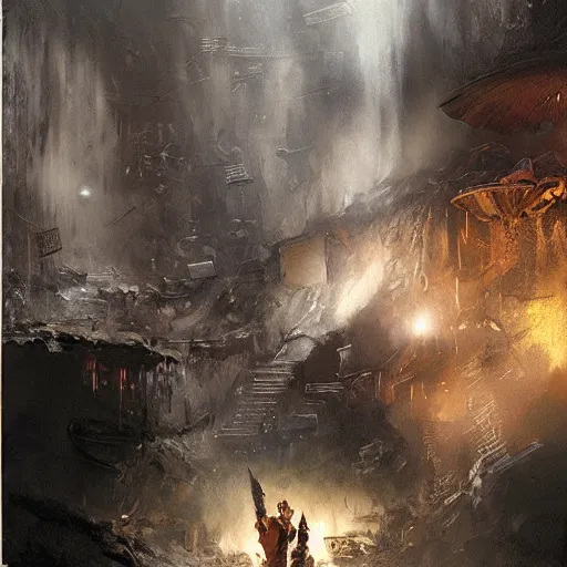 Prompt: a cinamatic shot of the underworld by craig mullins