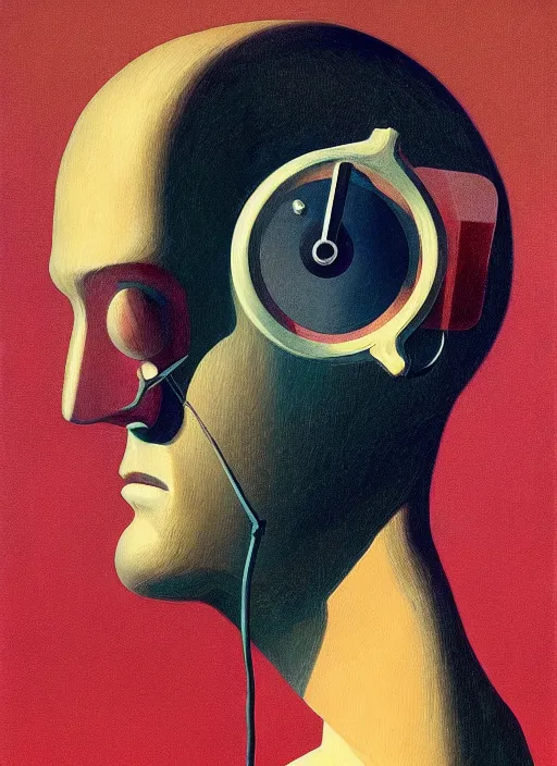 Prompt: phone head man portrait with a rotary phone for head Edward Hopper and James Gilleard, Zdzislaw Beksinski, highly detailed