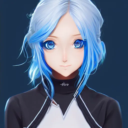 Prompt: high school girl split dimensions, azure blue eyes, silver hair, digital anime art, made by, artgerm and rossdraws, trending on artstation