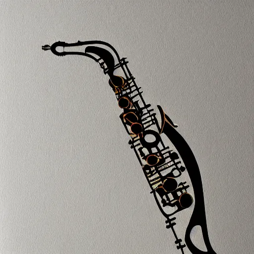 Image similar to A piece of grid paper cut out in the shape of a saxophone