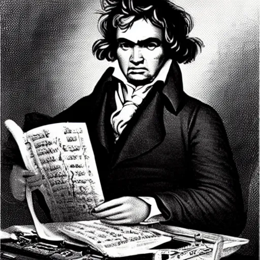 Image similar to beethoven is the disk jockey in a london night club in the 1 9 9 0 s