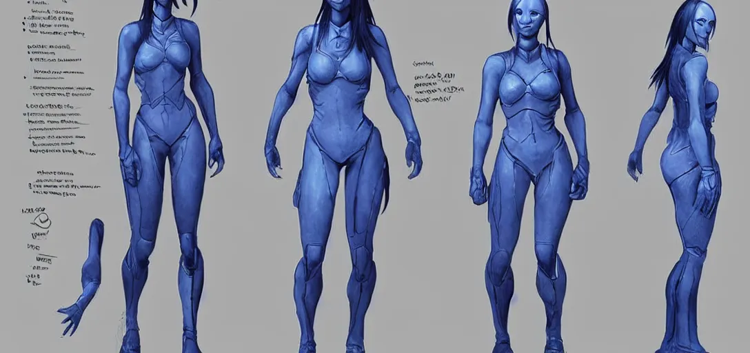 Image similar to character sheet concept art of cortana, realistic, hyper realistic, photographic