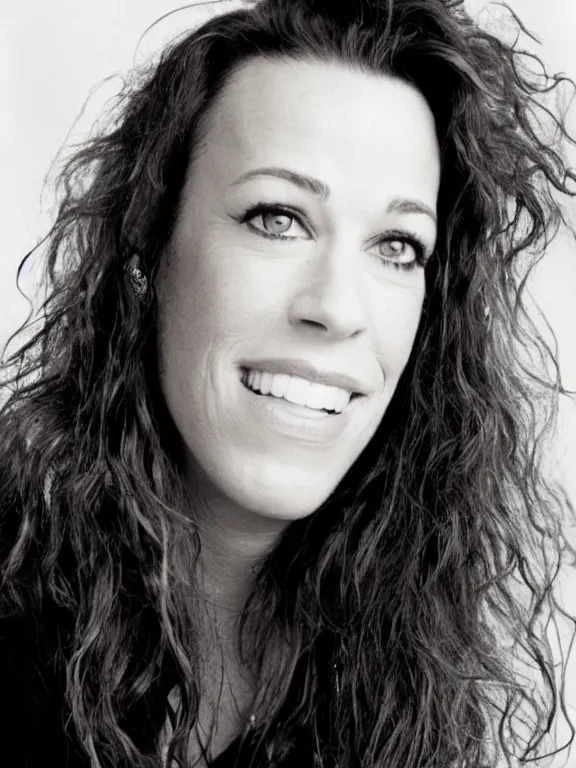 Image similar to promotional vogue studio portrait photo of Alanis Morissette