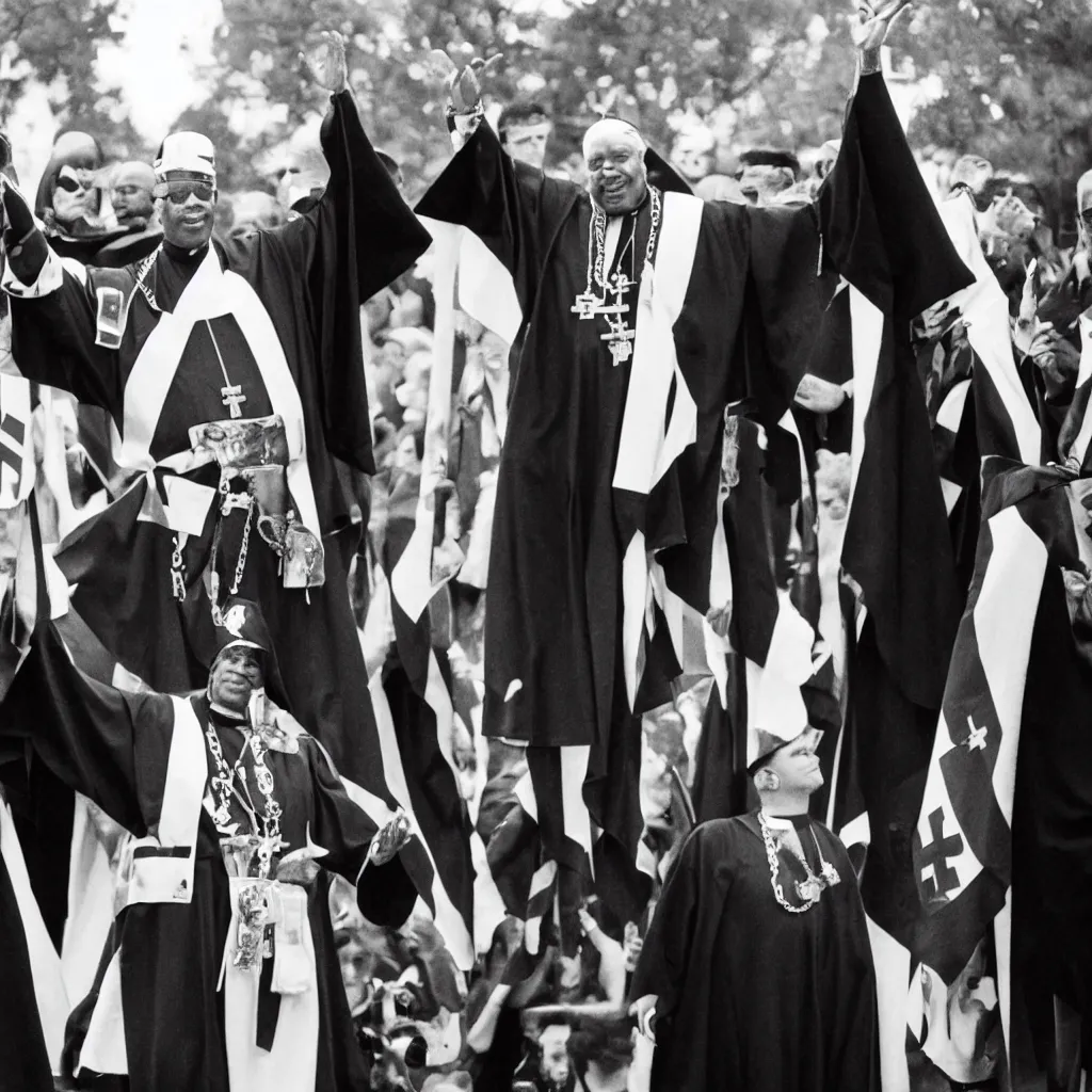 Image similar to black pope in a lgbt robe performing a nazi salute