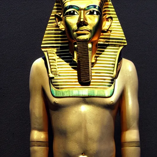 Image similar to anient, golden egyptian pharaoh death mask of walter white, in the style of king tut