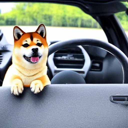 Image similar to shiba inu driving a car