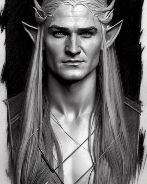 Prompt: legolas elf | | pencil sketch, realistic shaded, fine details, realistic shaded lighting poster by greg rutkowski, magali villeneuve, artgerm, jeremy lipkin and michael garmash and rob rey