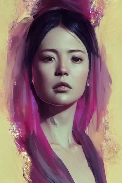 Image similar to A fancy portrait of a pink crystal statue of a women by Greg Rutkowski, beeple, Sung Choi, Mitchell Mohrhauser, Maciej Kuciara, Johnson Ting, Maxim Verehin, Peter Konig, final fantasy, macro lens , 8k photorealistic, cinematic lighting, HD, high details, dramatic, dark atmosphere, trending on artstation