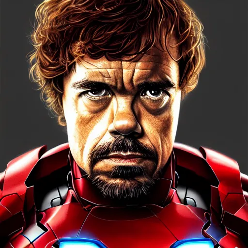 Image similar to peter dinklage as iron man, digital painting, extremely detailed, 4 k, intricate, brush strokes, mark arian, artgerm, bastien lecouffe - deharme