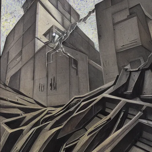 Prompt: brutalist painting of an eldritch horror