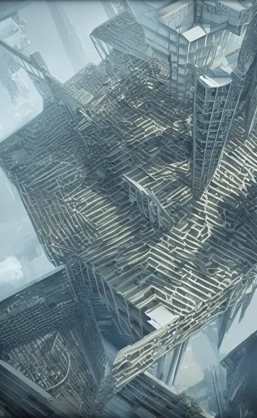 Image similar to giant modern smart futuristic lovecraftian building architecture, mc escher, transversal section, 8 k, ultra detailed, octane render, realistic