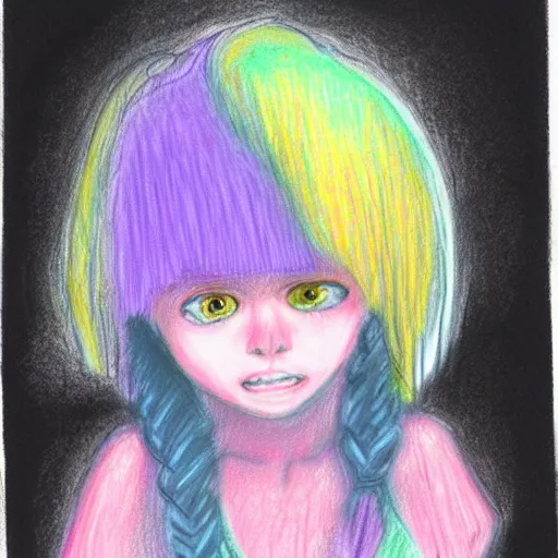 Image similar to pastel child style drawing of a monster