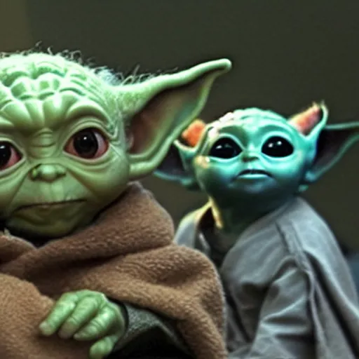 Prompt: a film still of baby yoda's son being trained by luke skywalker in star wars realistic, detailed