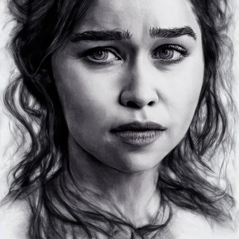 Prompt: Emilia Clarke, concept art, masterpiece, pencil painting, photorealism