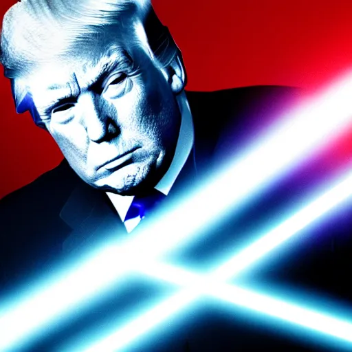 Image similar to donald trump with a lightsaber, dynamic lighting, highly detailed