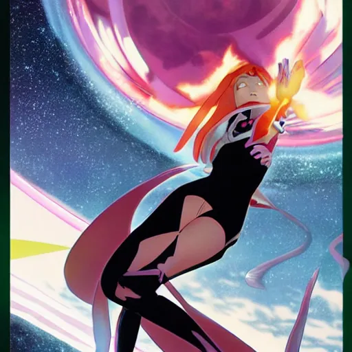 Prompt: a still of a Swedish anime girl from space Oddessey by Phil Noto and Alex Ross, in comic book cover style