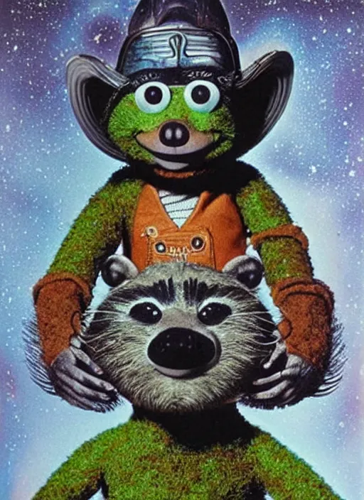 Image similar to portrait of humanoid raccoon surfer made of mycelium and iridescent scales, amanita muppet punk, basil wolverton, r crumb, hr giger, dali