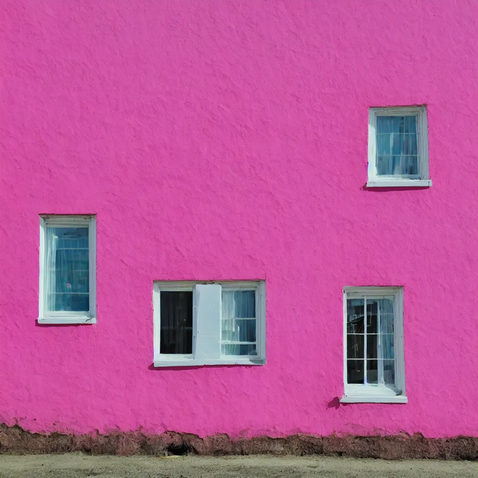 Image similar to Photograph of a magenta pink house, sunny weather