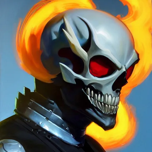 Image similar to greg manchess portrait painting of ghost rider as overwatch character, medium shot, asymmetrical, profile picture, organic painting, sunny day, matte painting, bold shapes, hard edges, street art, trending on artstation, by huang guangjian and gil elvgren and sachin teng