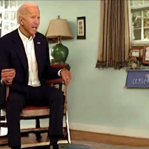 Prompt: television still of joe biden in a lifealert commercial