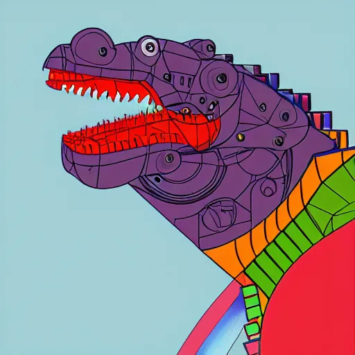 Image similar to cyborg crocodile but minimalistic concept art by frank stella, colorful, v - ray, trending on artstation, minimalism