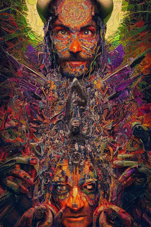 Prompt: vibrant ultra clear portrait of cult ritual shaman by sandra chevrier laurie greasley gustave dore, jason a engle, wired tech organics, psychedelic energy waves, low contrast, cinematic dramatic lighting, hyper realistic detailed intricate render, photocopy, glitched hypermaximalist, ornate, epic composition, 4 k 8 k, cryengine octane, sharp focus, masterpiece
