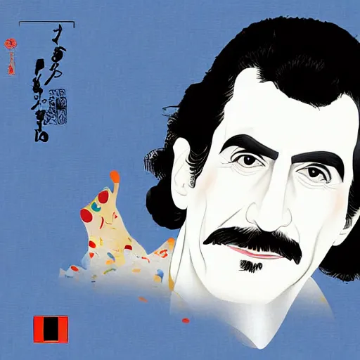 Image similar to frank zappa, digital art, utamaro kitagawa style