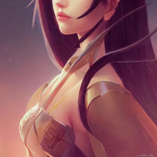 Prompt: a beautiful woman with long dark brown hair wearing armor, japanese fantasy, feudal japan, by lois van baarle, Ilya Kuvshinov, Stanley Artgerm Lau, WLOP, Rossdraws, trending on artstation,