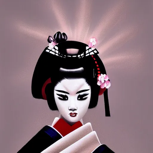 Prompt: gorgeous geisha samurai noir, hyperrealistic, soft focus, sharp, highly detailed