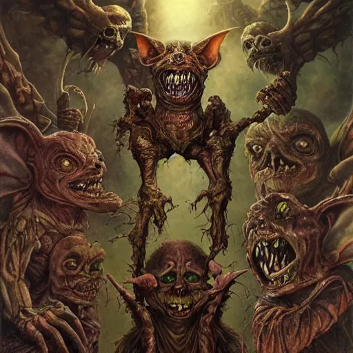 Image similar to goblins, ghouls, and gremlins. art by tomasz alen kopera and glenn fabry.