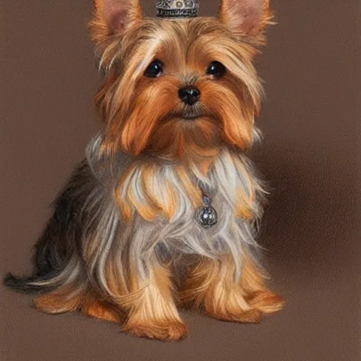 Image similar to teacup yorkshire terrier sitting on throne, surrounded by many mouses, portrait art by donato giancola and greg rutkowski, realistic face, digital art, trending on artstation, symmetry